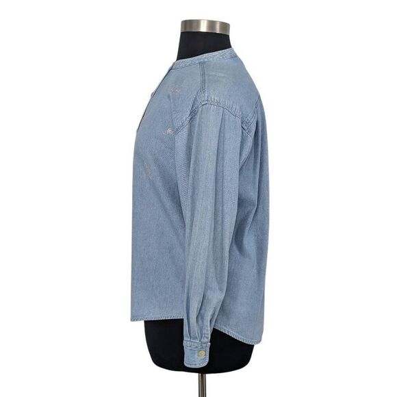 Bill Blass L Denim Chambray Button Down Jean Top 80s VTG Puff Paint Western - Picture 3 of 7